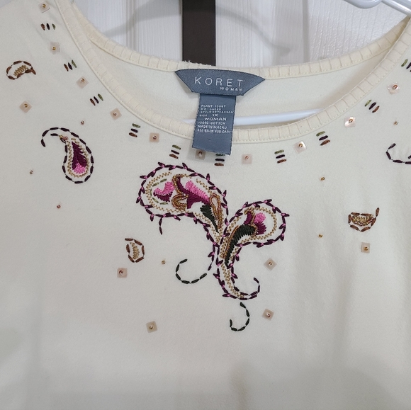 Koret Women's Quarter Sleeve Beadwork Blouse, Size: 1X Color: Cream - Picture 7 of 14